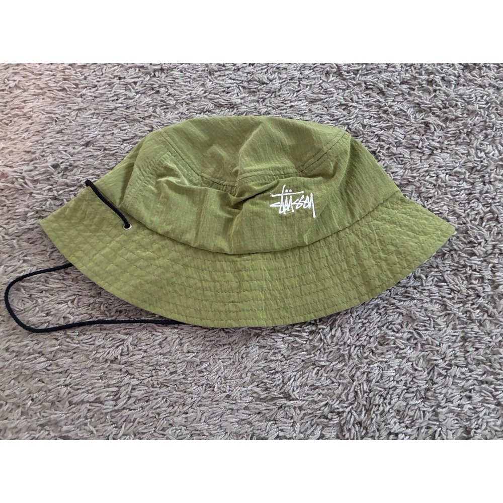 Stussy Metallic Nylon Ripstop Boonie Hat Olive L/XL Streetwear Bucket